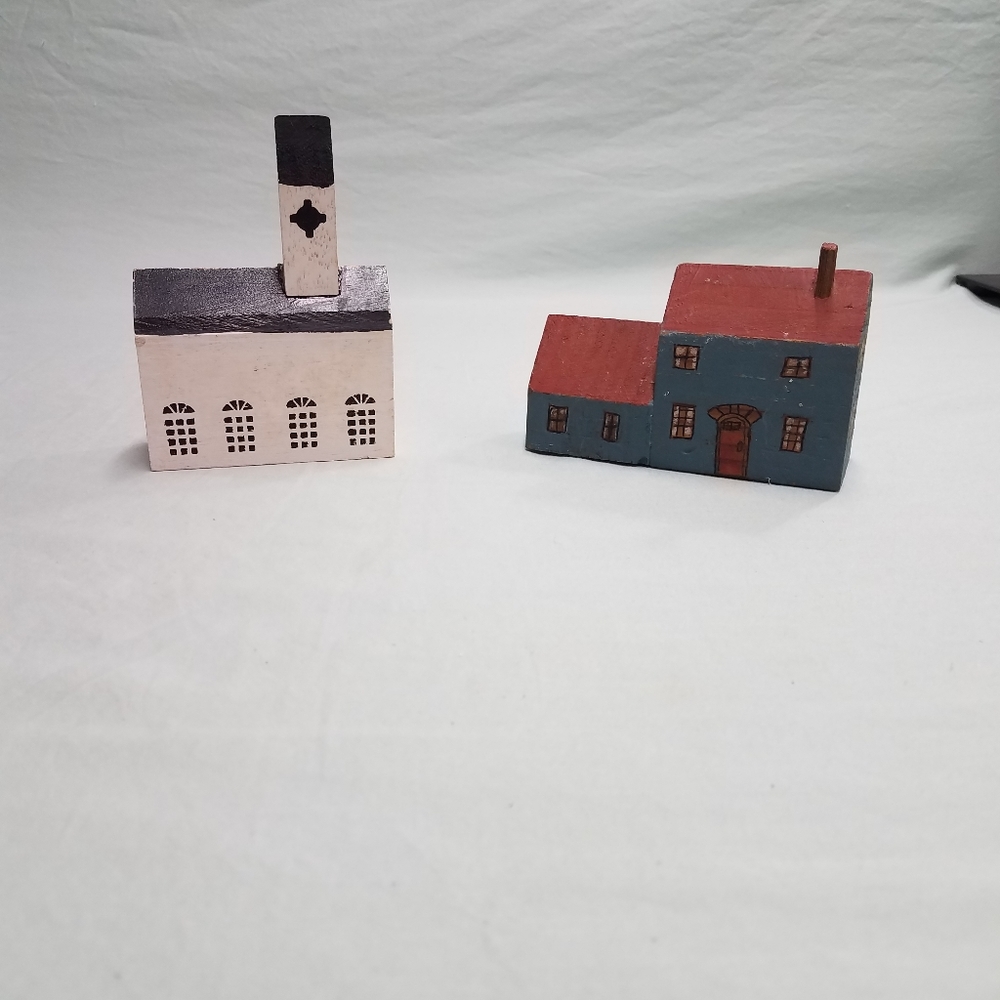 Set if 2 Hand Made Rustic Folk Art Wooden Buildings